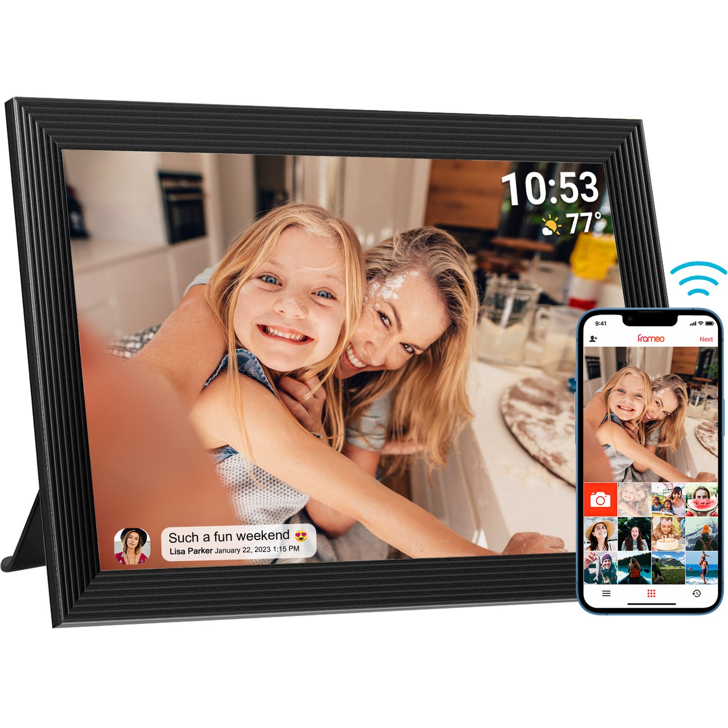 FRAMEO 10.1 Inch Smart WiFi Digital Photo Frame 1280x800 IPS LCD Touch Screen, Auto-Rotate Portrait and Landscape, Built in 16GB Memory, Share Moments Instantly via Frameo App from Anywhere