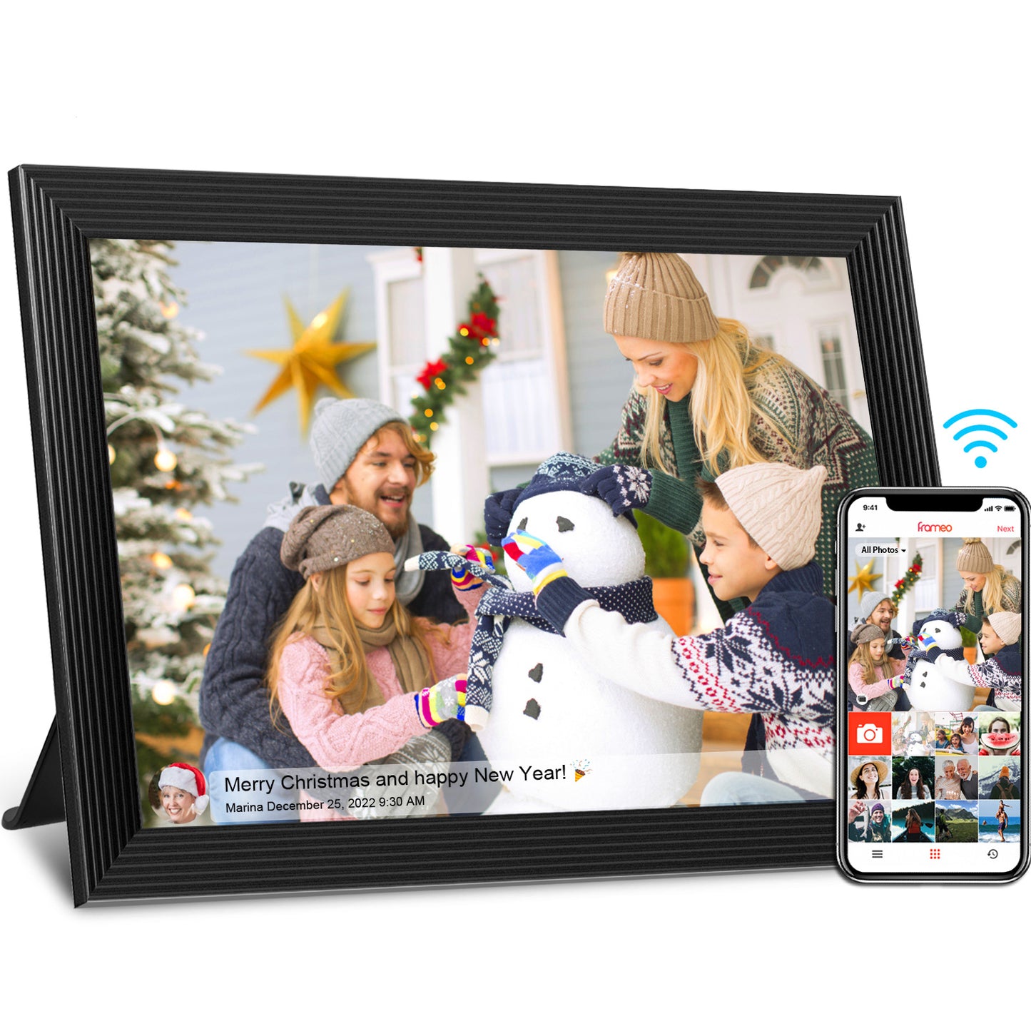 2023 Newest FRAMEO Digital Photo Frame, 10.1 Inch WiFi Digital Picture Frame with IPS Touch Screen, 16GB Storage, Easy to Share Photos or Videos via FRAMEO APP Auto-Rotate Black…