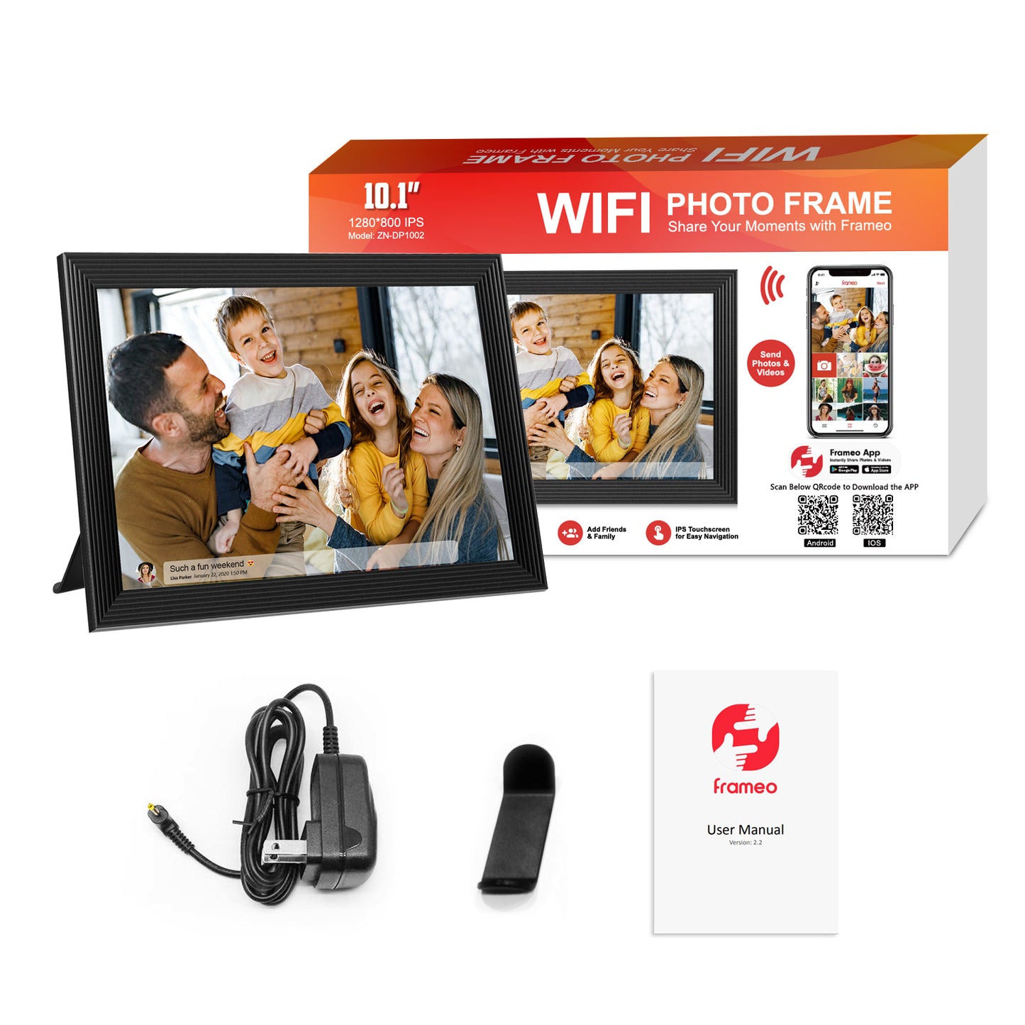 FRAMEO 10.1 Inch Smart WiFi Digital Photo Frame 1280x800 IPS LCD Touch Screen, Auto-Rotate Portrait and Landscape, Built in 16GB Memory, Share Moments Instantly via Frameo App from Anywhere