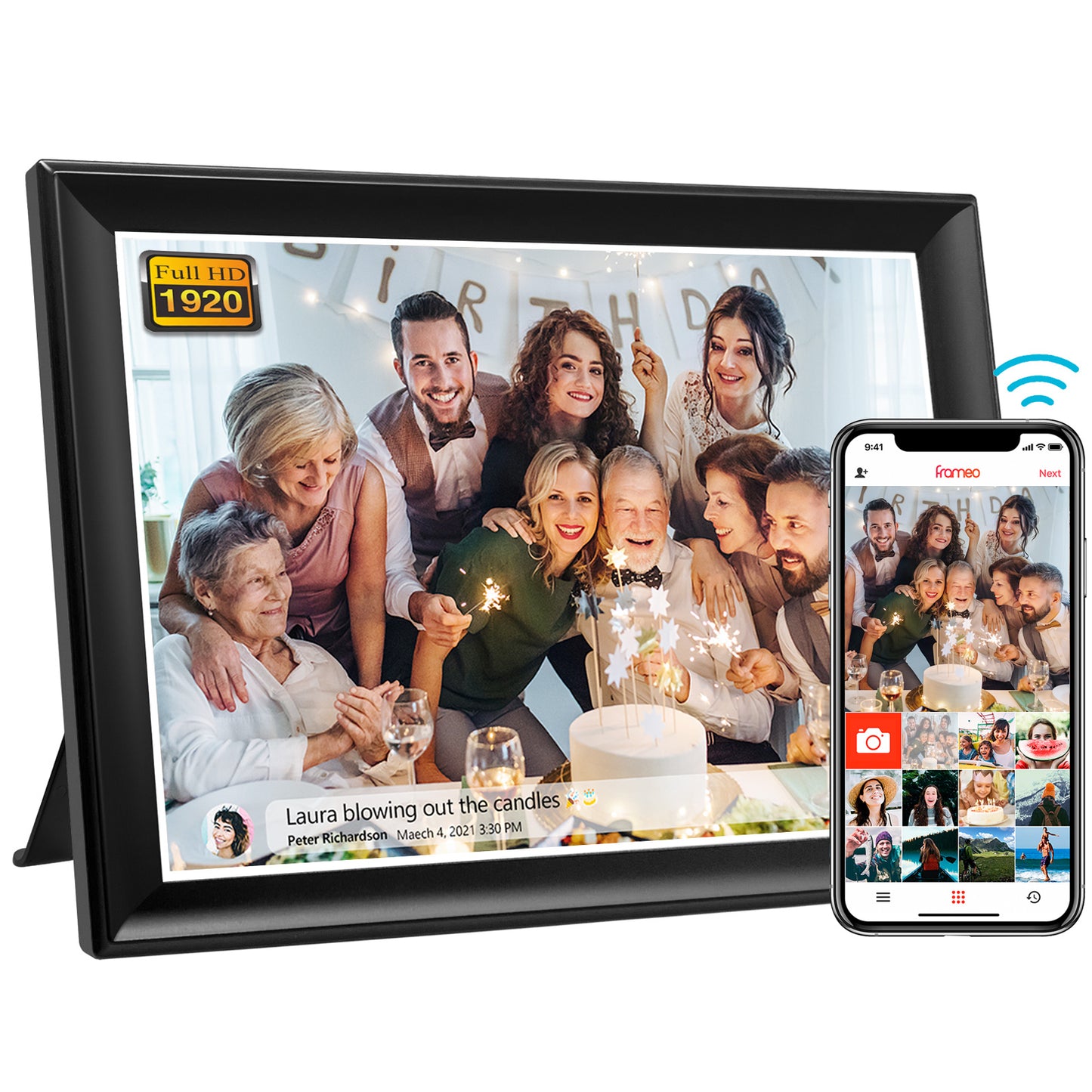 FRAMEO 10.5 Inch Smart WiFi Digital Photo Frame 1920x1280 FHD IPS LCD Touch Screen, Auto-Rotate, 32GB Storage, Support SD Card & USB Drive, Share Moments Instantly via Frameo App from Anywhere