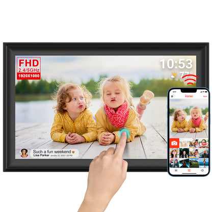 FRAMEO 15.6 Inch Large WiFi Digital Photo Frame with Touch Screen, 1920x1080 FHD, Built-in 64GB Storage, Motion Sensor, Wall Mountable, Auto-Rotate, Easy to Share Photos or Videos via Frameo (Black)