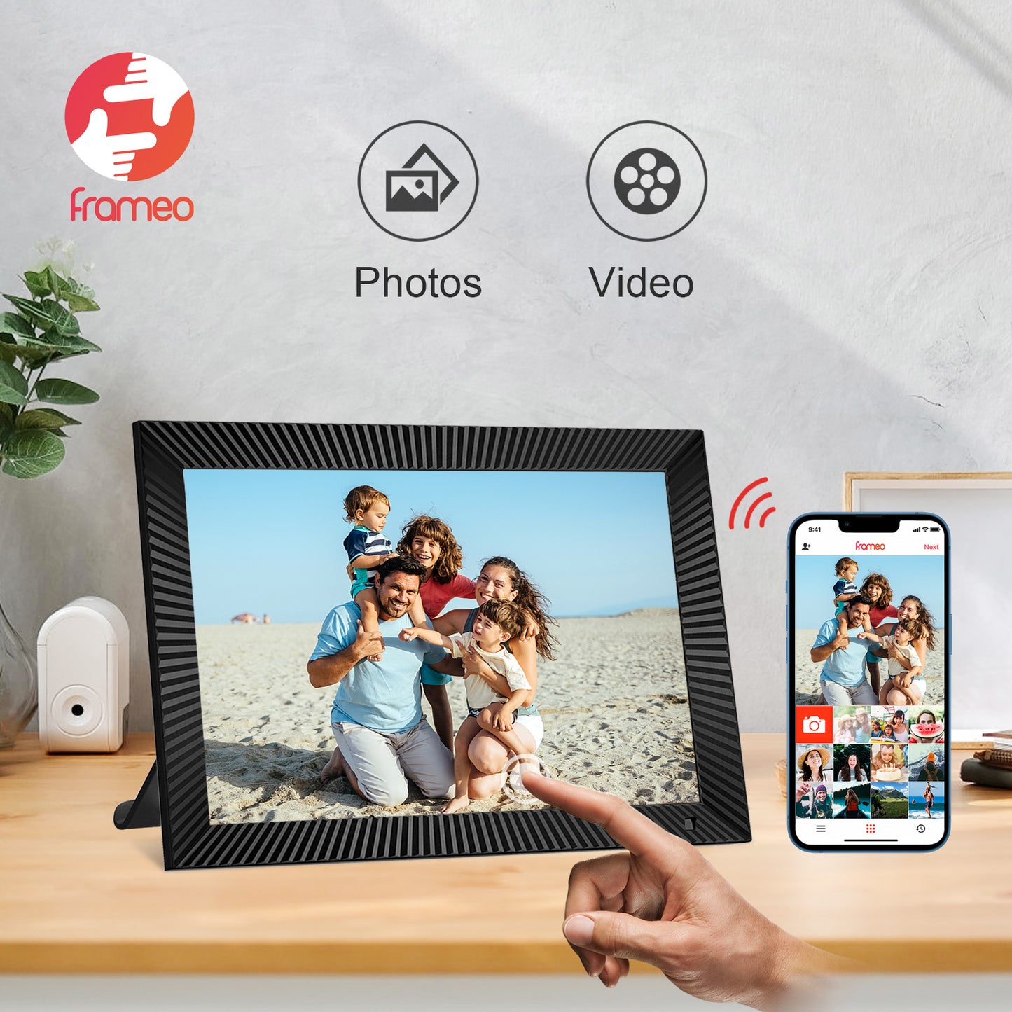 FRAMEO 10.1 Inch Smart WiFi Digital Photo Frame 1280x800 IPS LCD Touch Screen, Auto-Rotate, Motion Sensor, Built in 16GB Memory, Share Moments Instantly via Frameo App from Anywhere