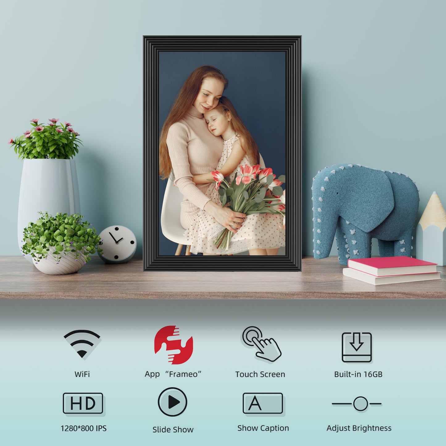 FRAMEO WiFi Digital Photo Frame, 10.1 Inch Digital Picture Frame, 1280x800 IPS LCD Touch Screen, Auto-Rotat Built in 16GB Memory, Share Moments Instantly via Frameo App from Anywhere, New Model Black