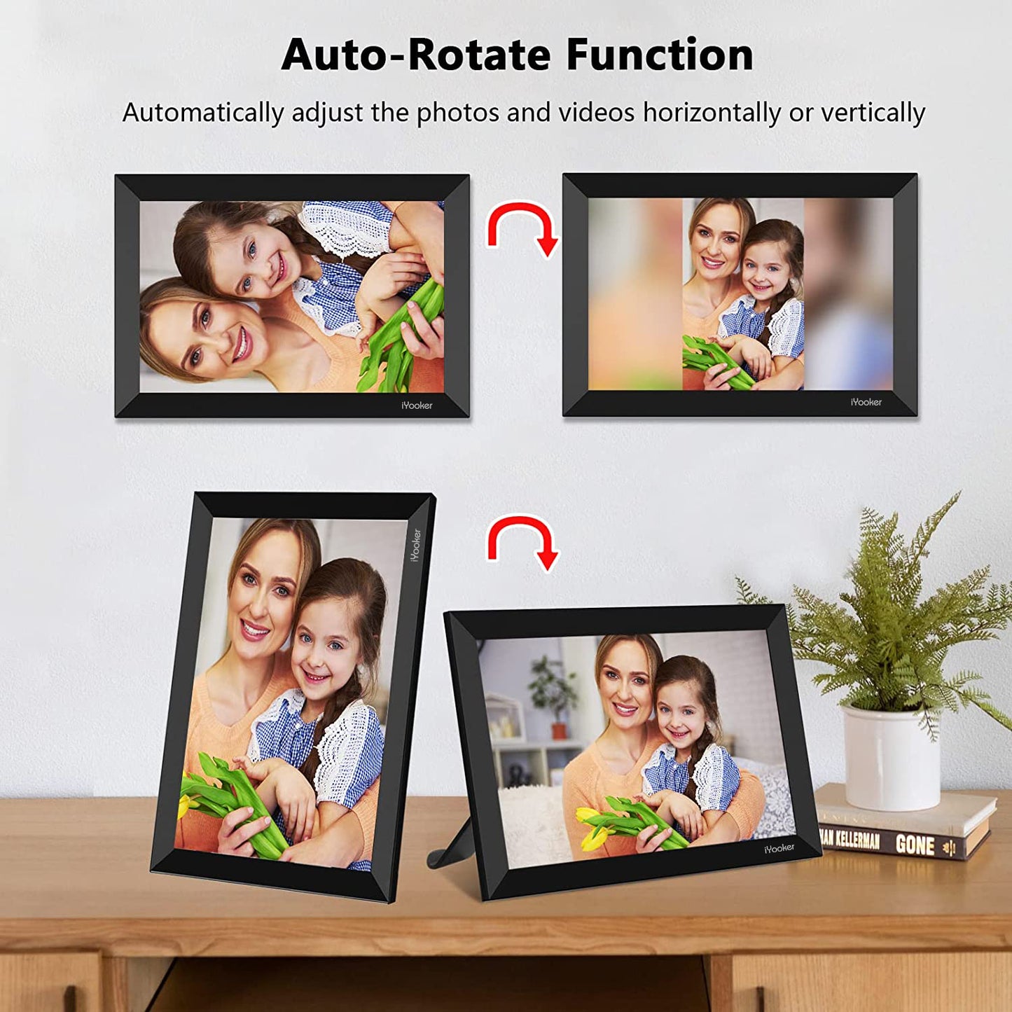 iYooker Digital Photo Frame, 10.1 Inch WiFi Digital Picture Frame with 1280x800 IPS HD Touch Screen, 32GB Storage Auto-Rotate Wall Mountable Easy Share Photos or Videos via Frameo App from Anywhere