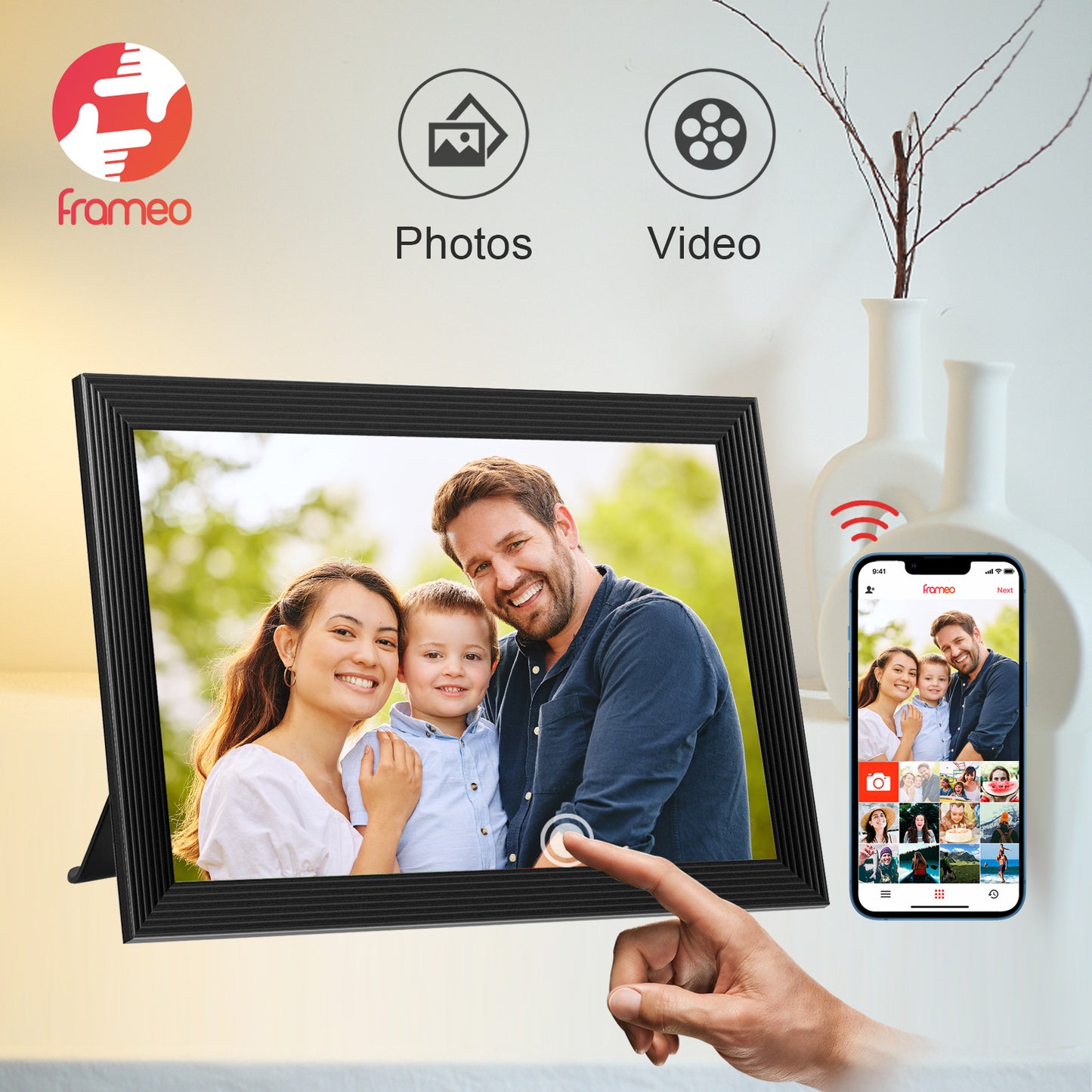 FRAMEO 10.1 Inch Smart WiFi Digital Photo Frame 1280x800 IPS LCD Touch Screen, Auto-Rotate Portrait and Landscape, Built in 16GB Memory, Share Moments Instantly via Frameo App from Anywhere