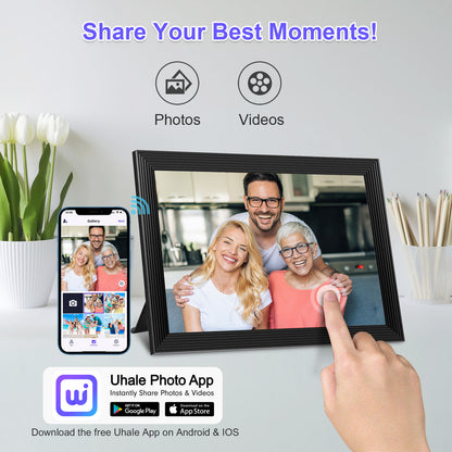 Smart Digital Photo Frame, 10.1 Inch WiFi Digital Picture Frame with 1280x800 IPS Touch Screen, Built-in 32GB Storage, Auto-Rotate, Easy to Share Photos or Videos at Anywhere in The World via App