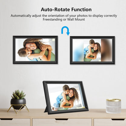 FRAMEO 15.6 Inch Large WiFi Digital Photo Frame with Touch Screen, 1920x1080 FHD, Built-in 64GB Storage, Motion Sensor, Wall Mountable, Auto-Rotate, Easy to Share Photos or Videos via Frameo (Black)