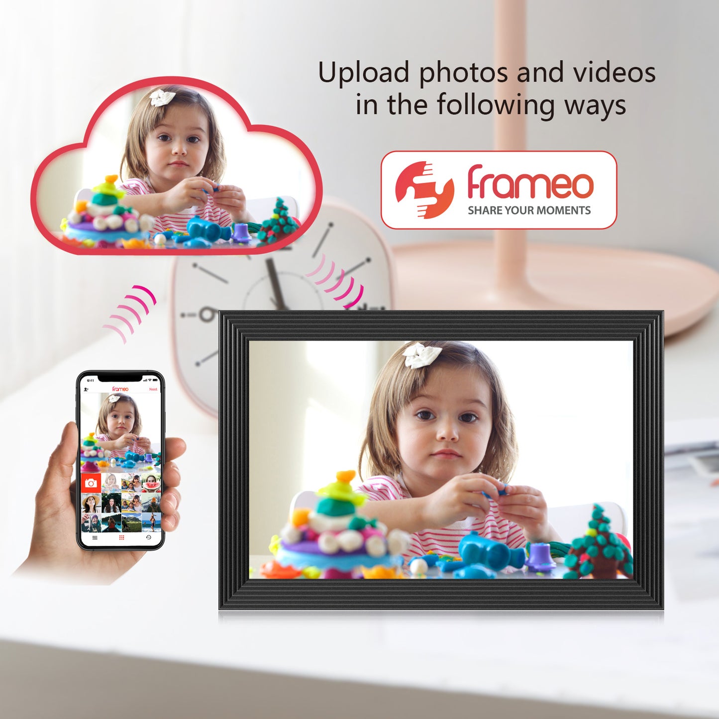 FRAMEO 10.1 Inch Smart WiFi Digital Photo Frame 1280x800 IPS LCD Touch Screen, Auto-Rotate Portrait and Landscape, Built in 16GB Memory, Share Moments Instantly via Frameo App from Anywhere