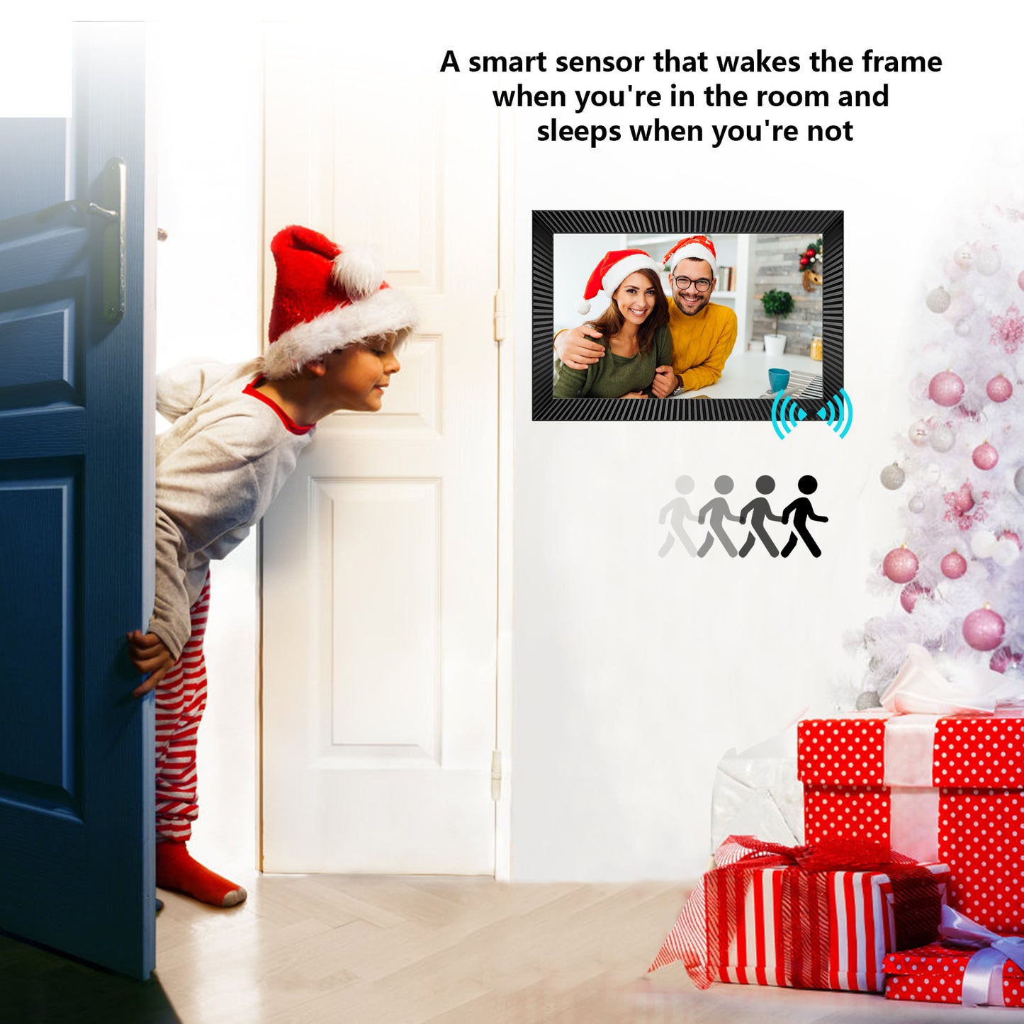 32GB FRAMEO Digital Picture Frame 10.1 Inch WiFi Digital Photo Frame 1280x800 HD Display with Motion Sensors Easy Setup to Share Photos or Videos Anywhere via Frameo APP Auto-Rotate Wall-mountable