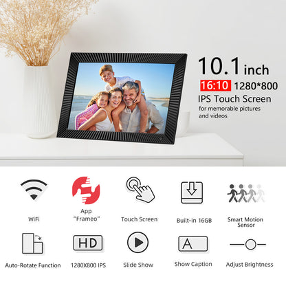 FRAMEO 10.1 Inch Smart WiFi Digital Photo Frame 1280x800 IPS LCD Touch Screen, Auto-Rotate, Motion Sensor, Built in 16GB Memory, Share Moments Instantly via Frameo App from Anywhere