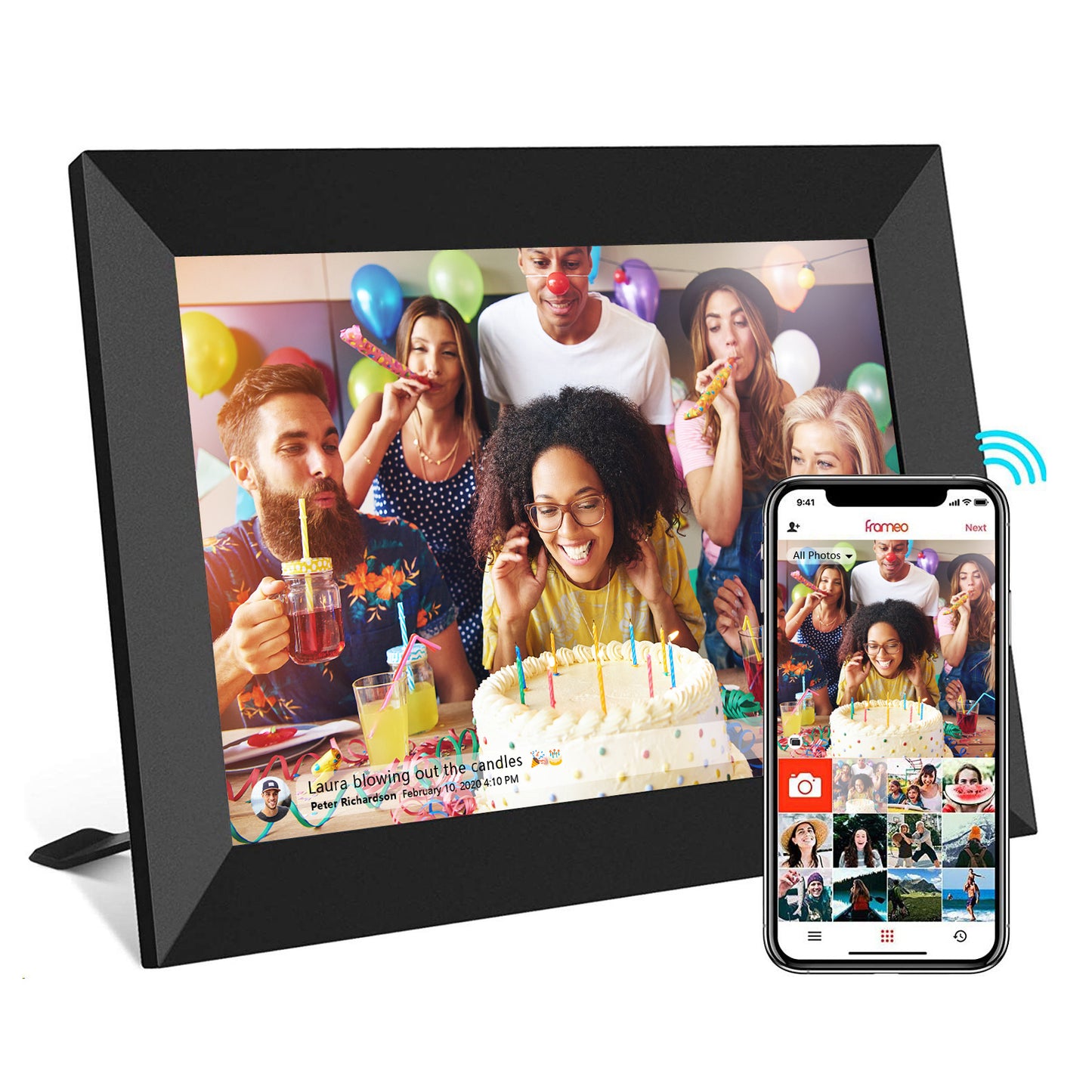 FRAMEO WiFi Digital Photo Frame 10.1 Inch HD IPS Touch Screen, 16GB Storage, Auto-Rotate, Wall-Mountable, Easy Setup Share Photos & Videos via Free App from Anywhere