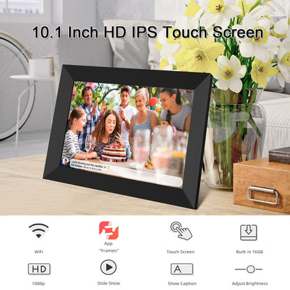 FRAMEO WiFi Digital Photo Frame 10.1 Inch HD IPS Touch Screen, 16GB Storage, Auto-Rotate, Wall-Mountable, Easy Setup Share Photos & Videos via Free App from Anywhere