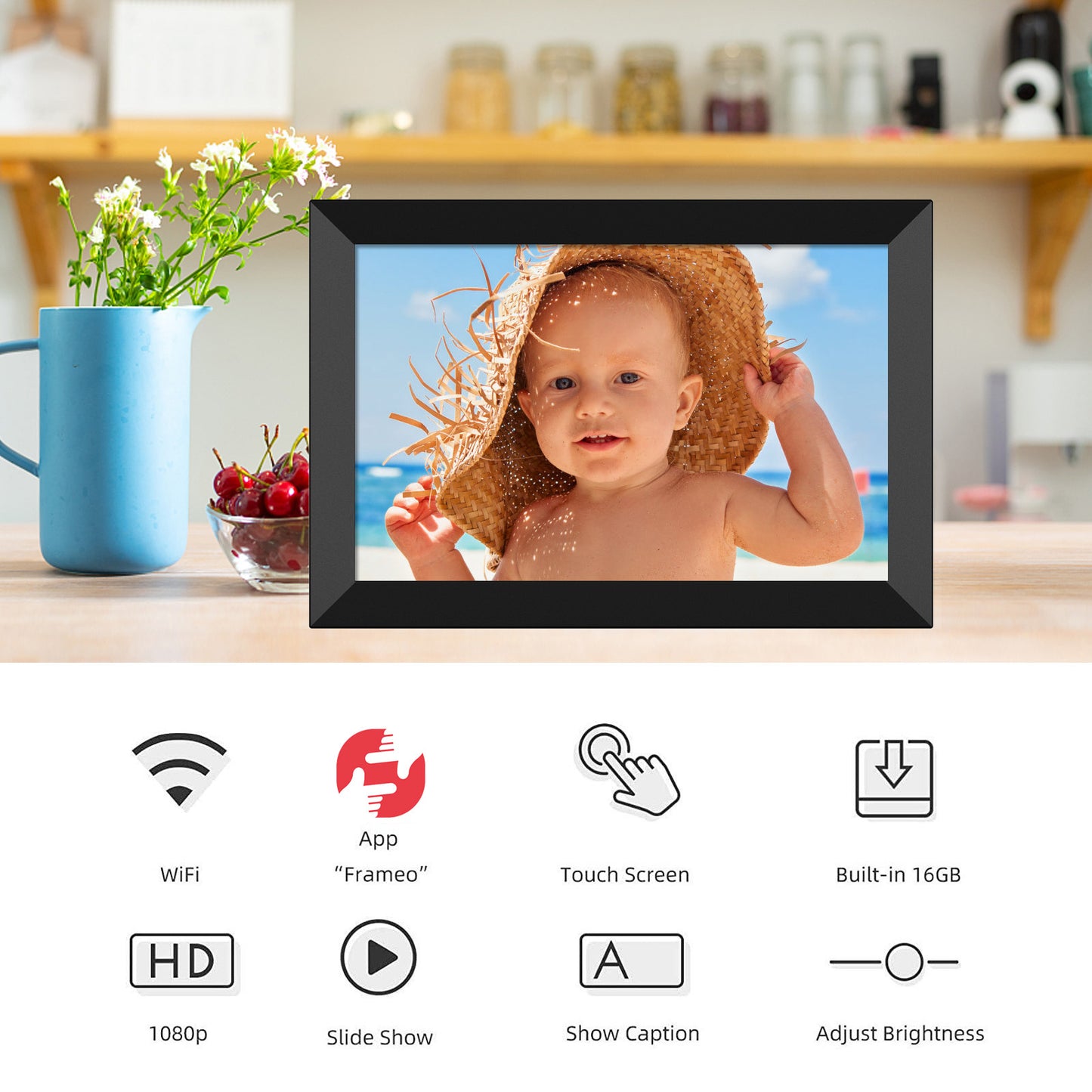 FRAMEO 10.1 Inch WiFi Digital Picture Frame, 1280×800 HD IPS Touch Screen, Smart Frame Share Moments Instantly via App from Anywhere(Black)