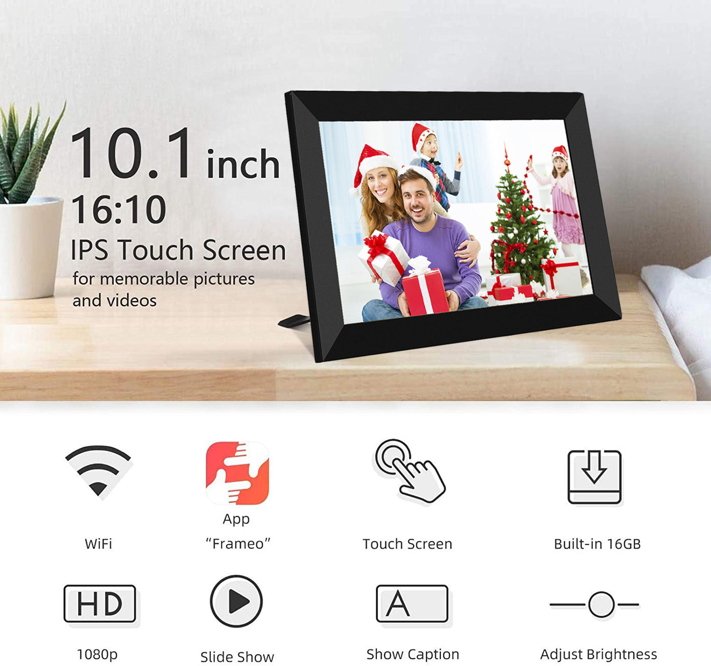 FRAMEO 10.1 Inch WiFi Digital Picture Frame, 1280×800 HD IPS Touch Screen, Smart Frame Share Moments Instantly via App from Anywhere(Black)